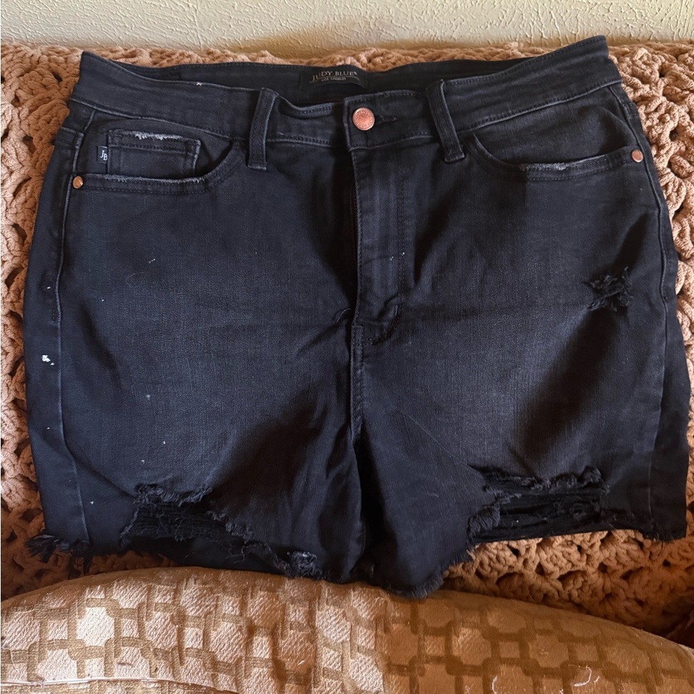 Judy Blue Black Jean Shorts with Frayed Hem